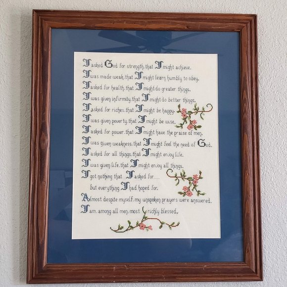 A Soldier's Prayer Cross Stitch Poem Complete Framed